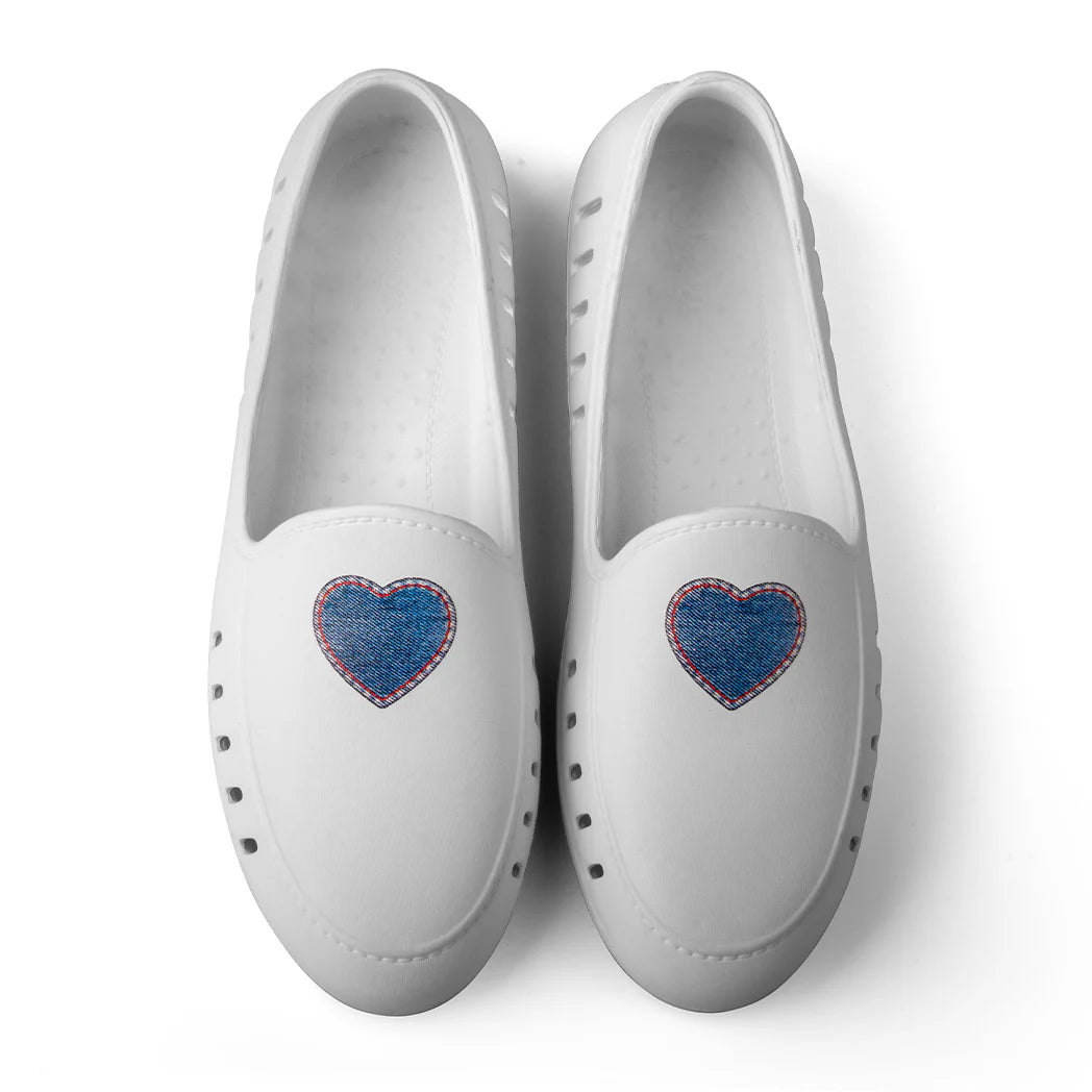 Cruise Loafer - White Denim Heart print / Waterproof