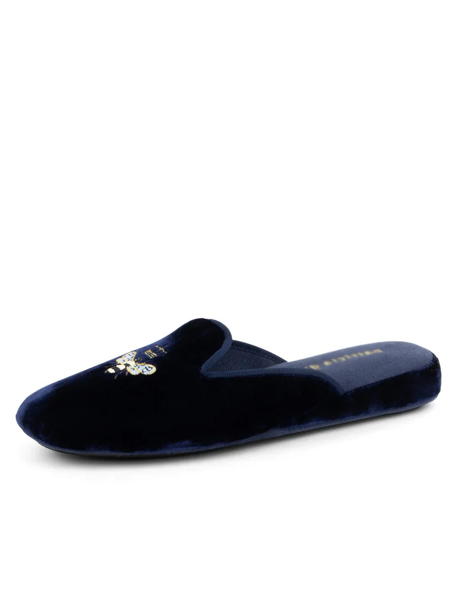 Queen Bee Embroidered Velvet Slipper Navy - Slipper Lounge