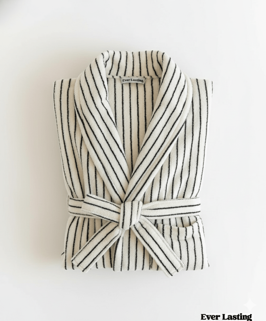 Minimalist Thin Striped Hooded Bathrobe