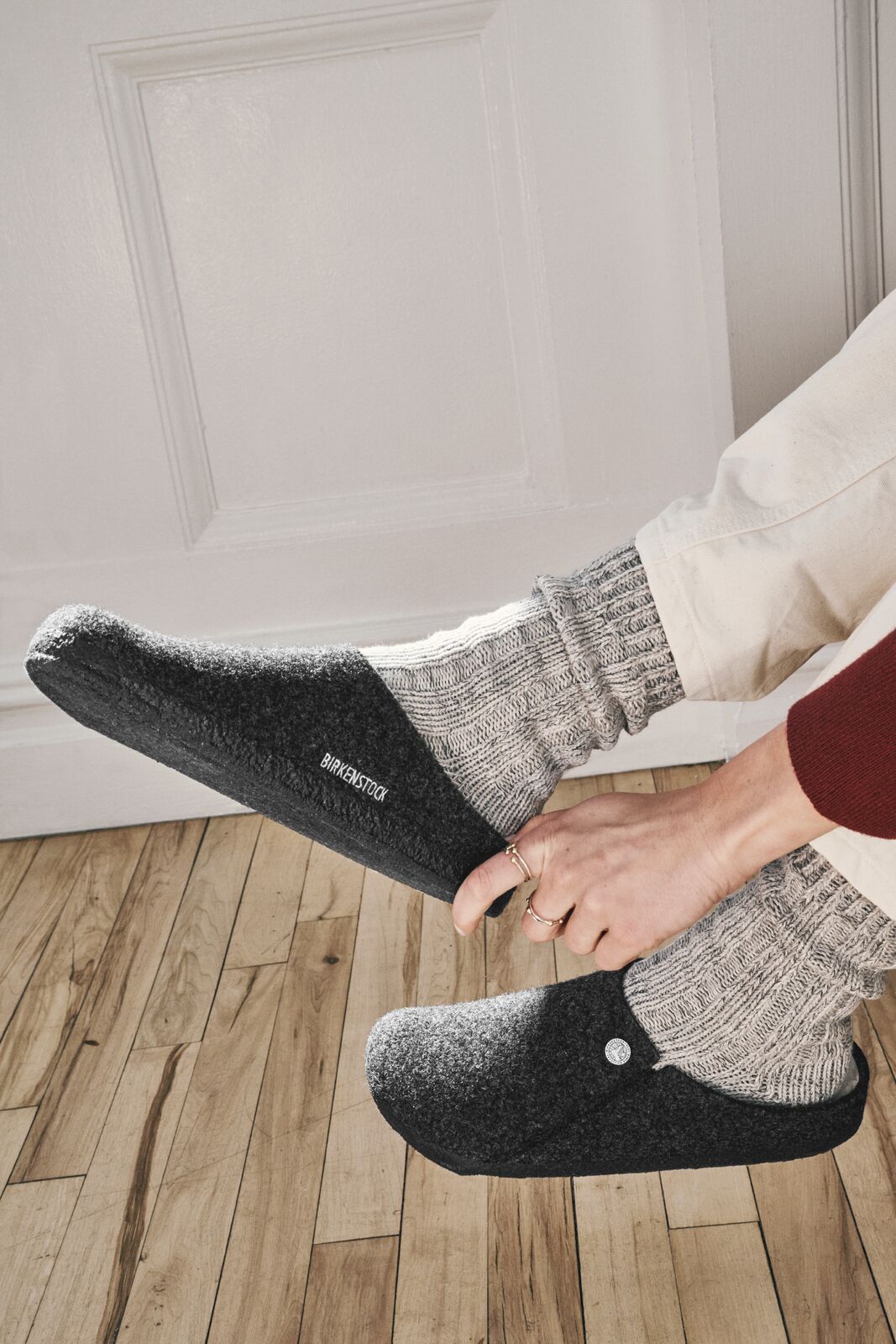 Birkenstock Zermatt Shearling Slippers – Anthracite | Wool Felt Upper + Shearling Lined Footbed