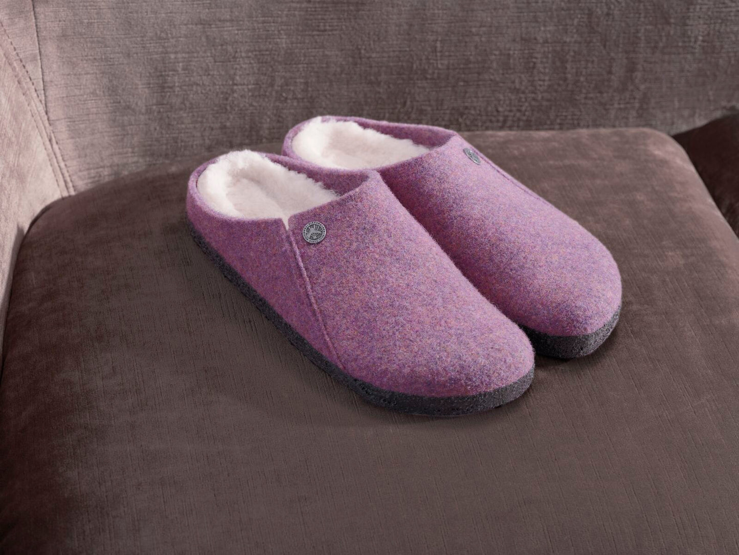 Birkenstock Zermatt Shearling Slippers – Mauve | Wool Felt Upper + Shearling Lined Footbed
