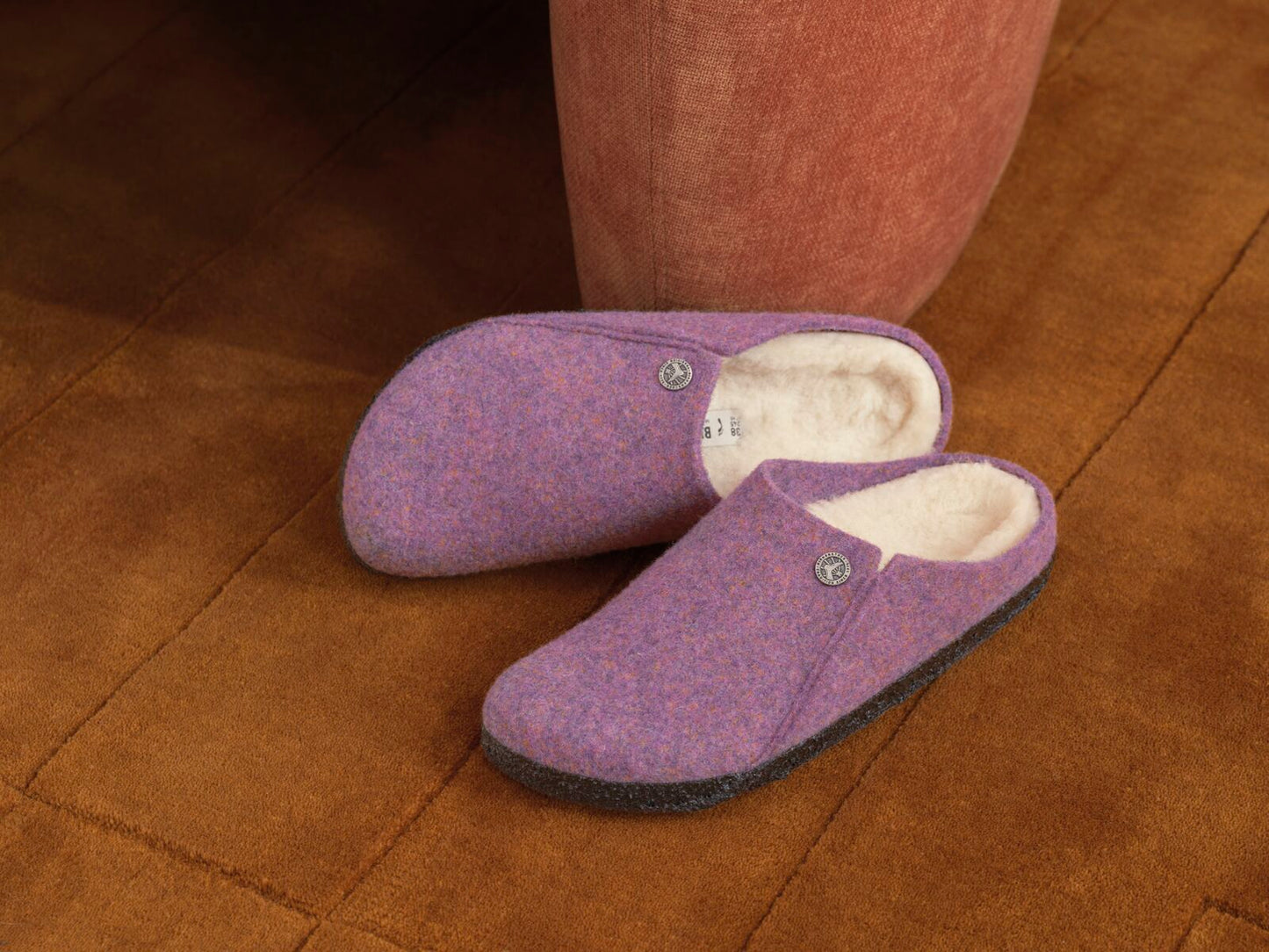 Birkenstock Zermatt Shearling Slippers – Mauve | Wool Felt Upper + Shearling Lined Footbed