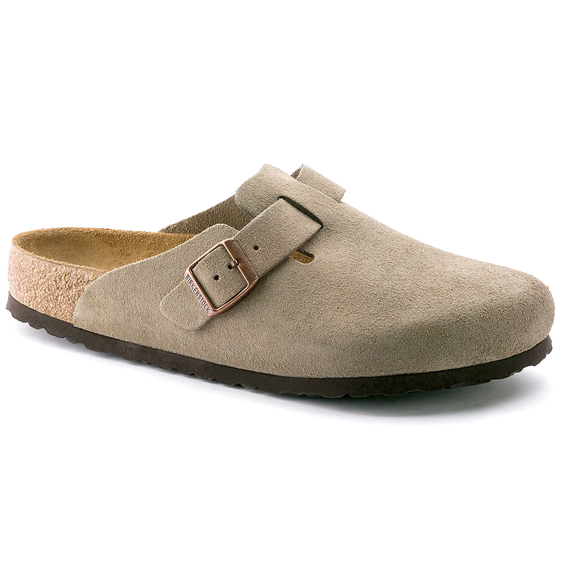Boston Soft Footbed Suede Leather - Taupe - Slipper Lounge