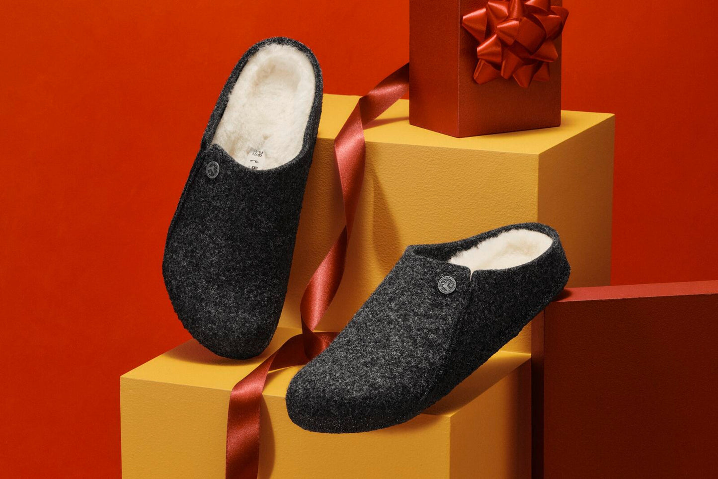 Birkenstock Zermatt Shearling Slippers – Anthracite | Wool Felt Upper + Shearling Lined Footbed