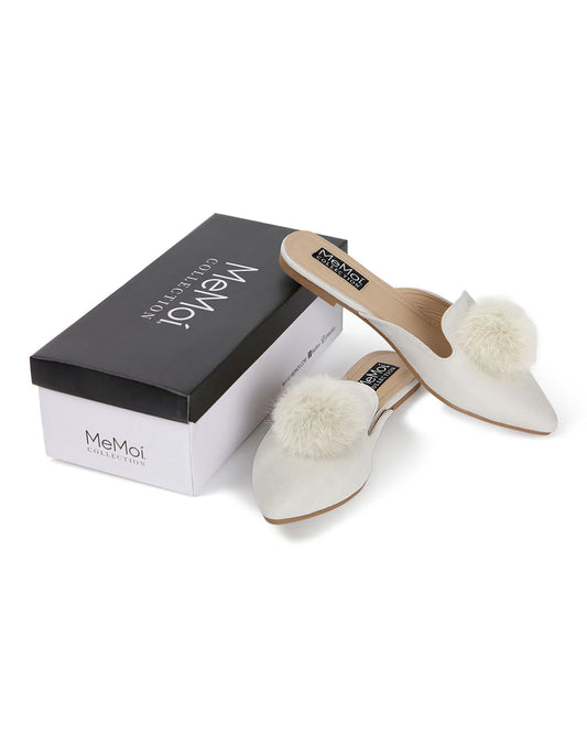 WOMEN'S THE VIDA MULE HARD SOLE FURRY POM-POM SLIPPERS