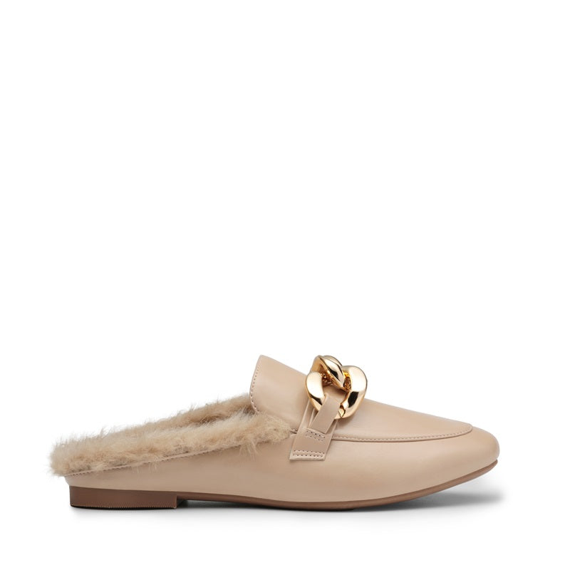 Chain Closed Toe Fur Lined Mules-Nude