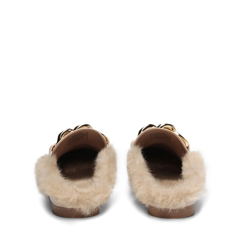 Chain Closed Toe Fur Lined Mules-Nude
