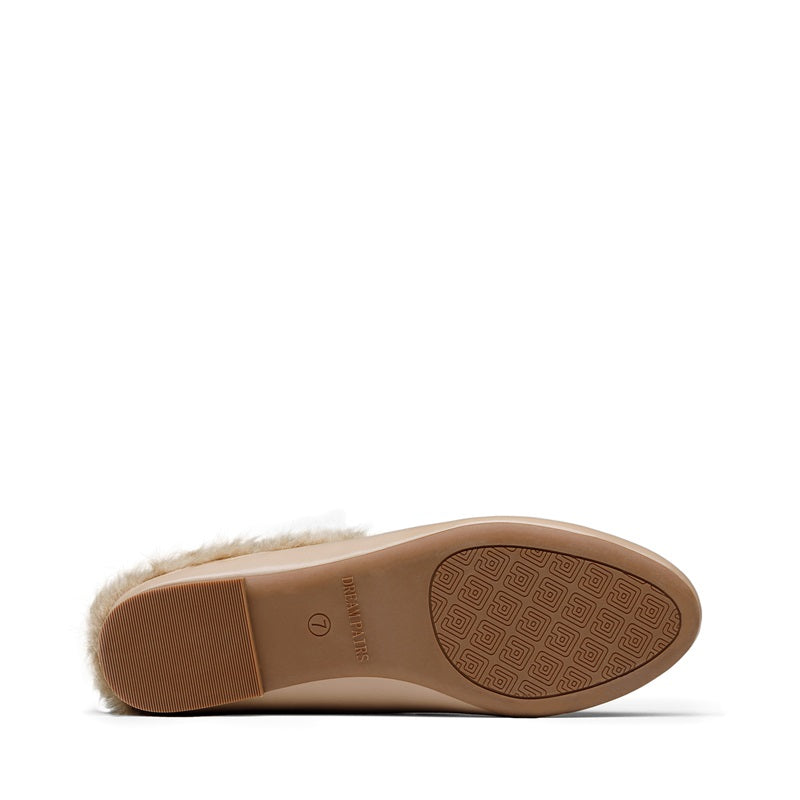 Chain Closed Toe Fur Lined Mules-Nude