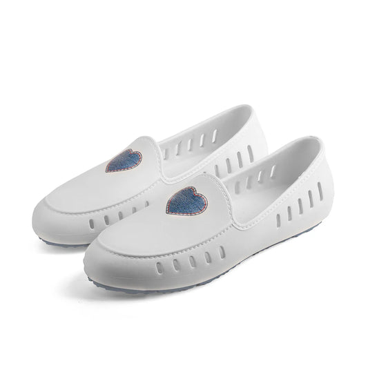 Cruise Loafer - White Denim Heart print / Waterproof
