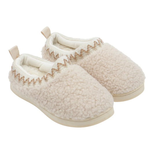Shearling Embroidered Trim Slipper-Vanilla - Slipper Lounge