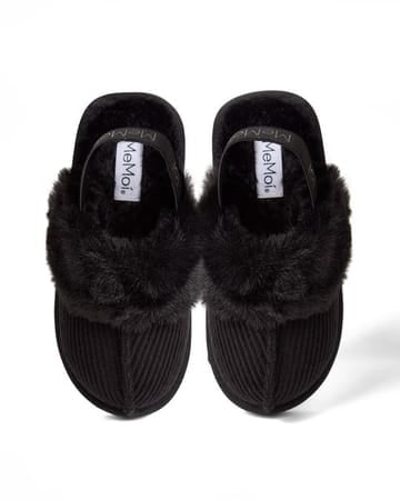 Corduroy Fluffy Slipper-Black