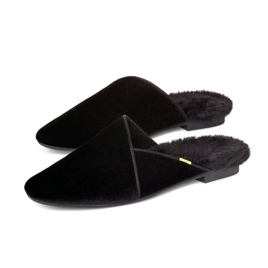Devon | Black Velvet Slippers for Women