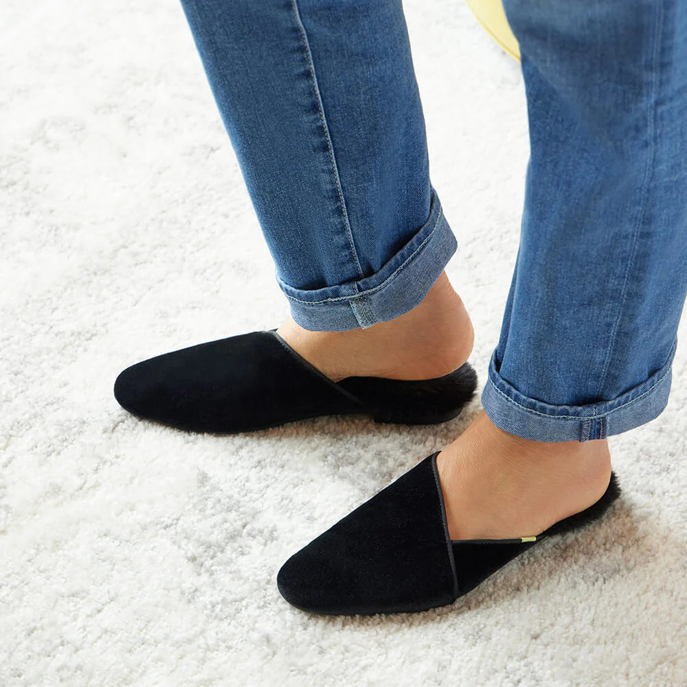 Devon | Black Velvet Slippers for Women