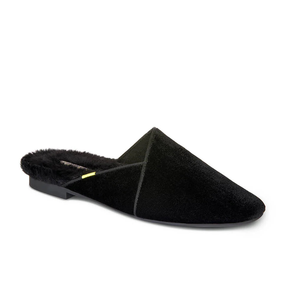 Devon | Black Velvet Slippers for Women