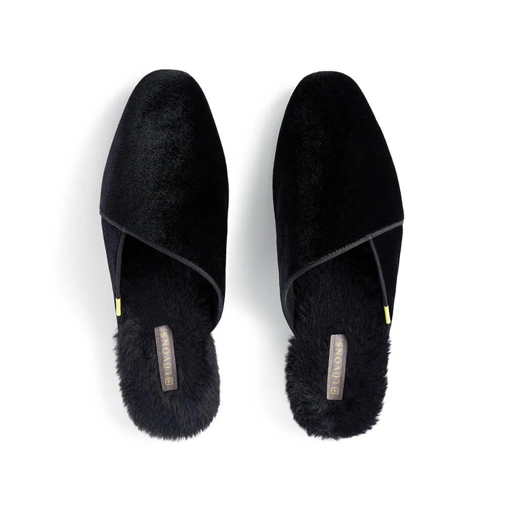 Devon | Black Velvet Slippers for Women