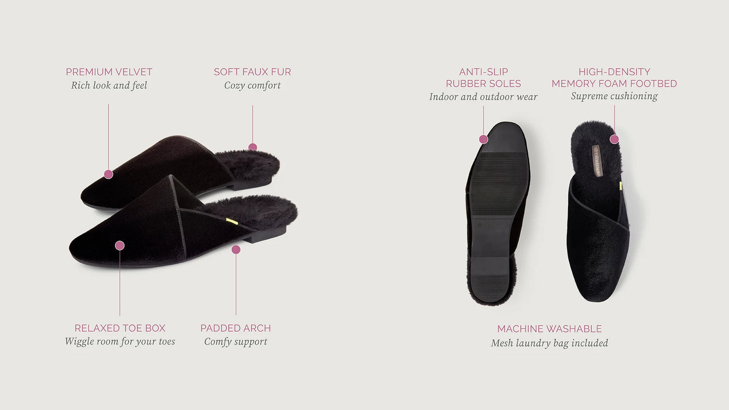 Devon | Black Velvet Slippers for Women