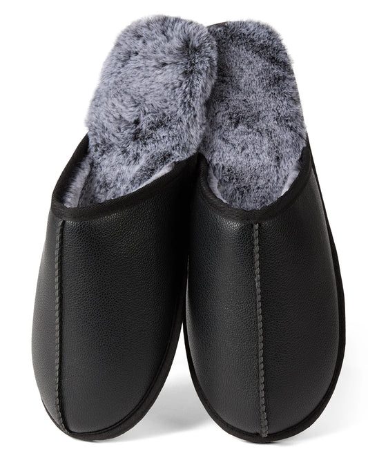 MeMoi Vegan Leather Men’s Plush Slippers – Cozy Faux Fur Lined Indoor Comfort Shoes for Men