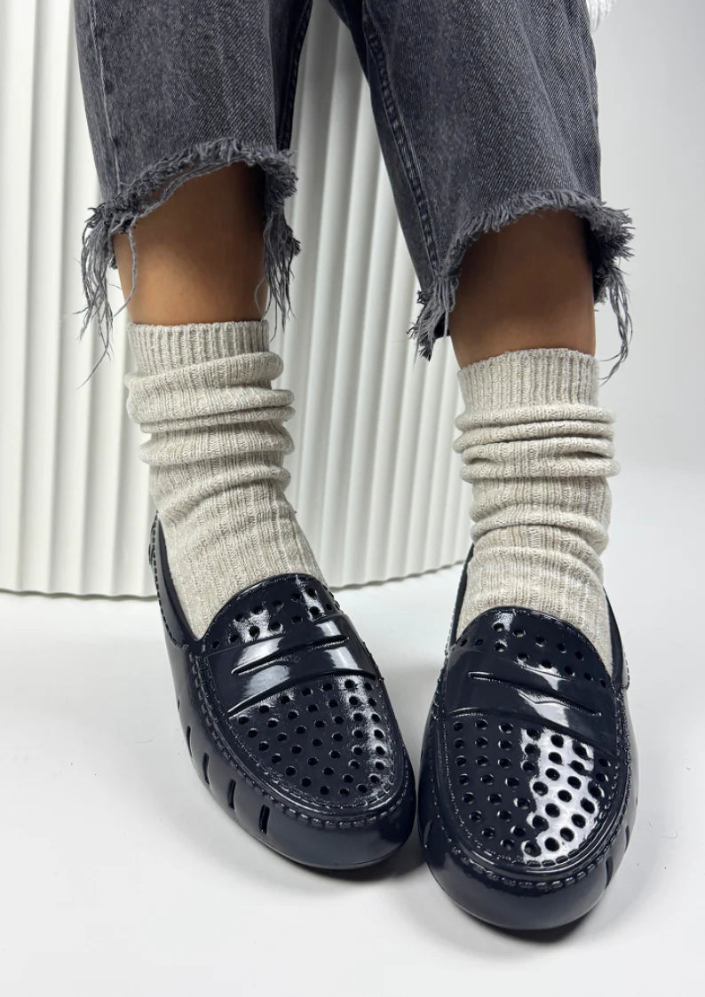 Women’s Black Patent Loafers – Posh 4P Slip-On Dress & Casual Shoes with Arch Support & Breathable Comfort