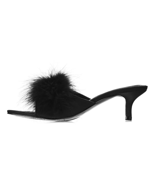 Women's Mona Marabou Hard Sole Slender Heel Slipper