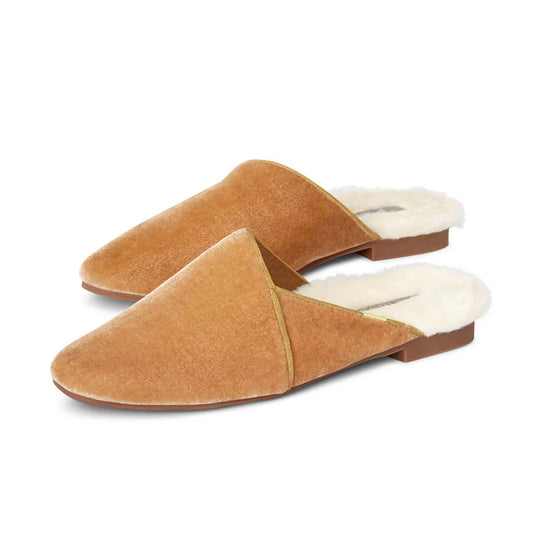 Devon | Camel Luxury Velvet Slippers