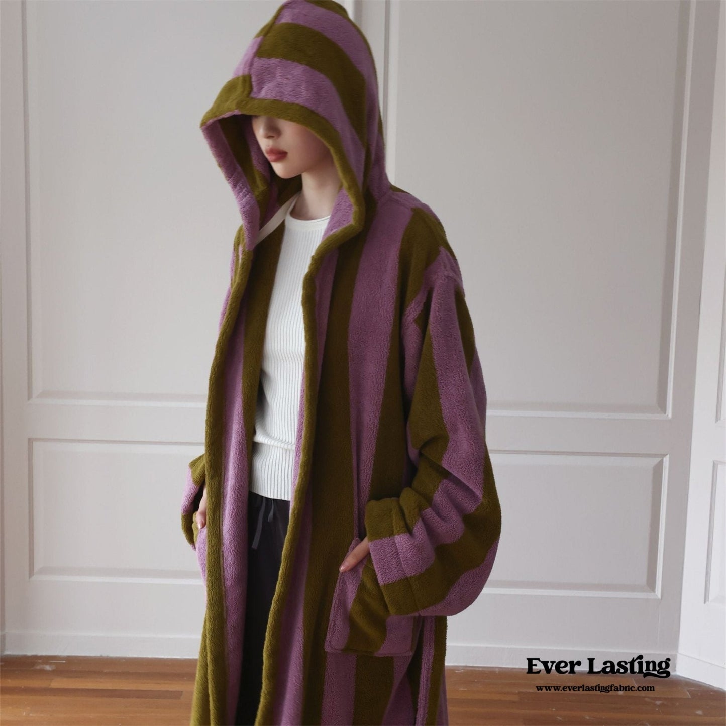 Modern Striped Cotton Bathrobe Set / Blue