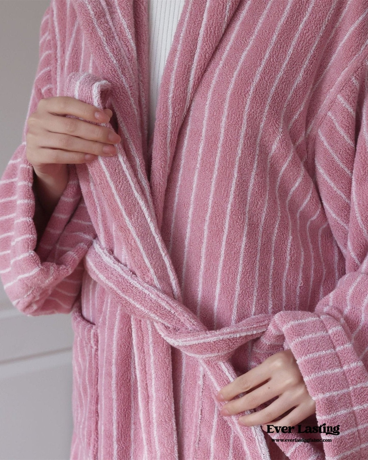 Modern Striped Cotton Bathrobe Set / Blue