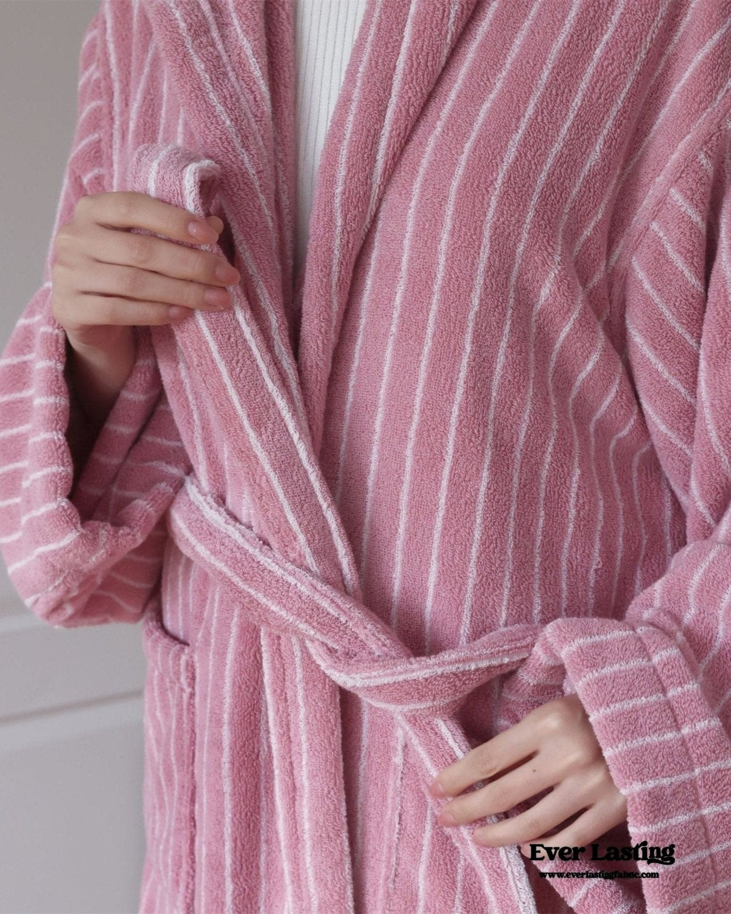 Modern Striped Cotton Bathrobe Set / Pink