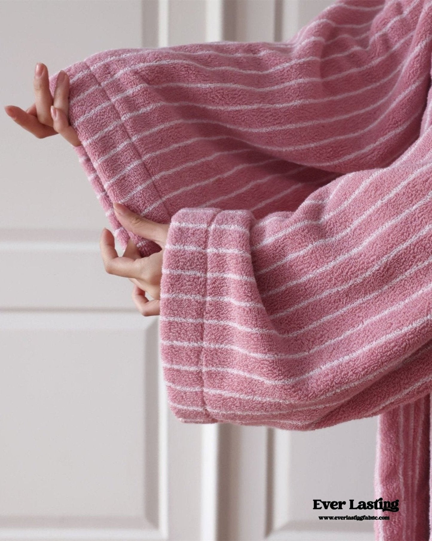 Modern Striped Cotton Bathrobe Set / Pink