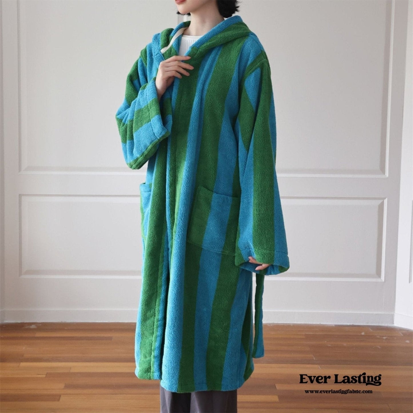 Modern Striped Cotton Bathrobe Set / Pink