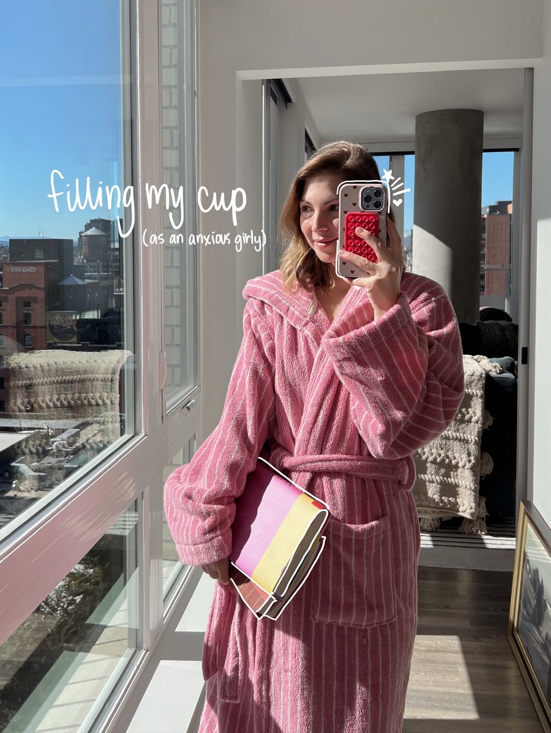 Modern Striped Cotton Bathrobe Set / Pink