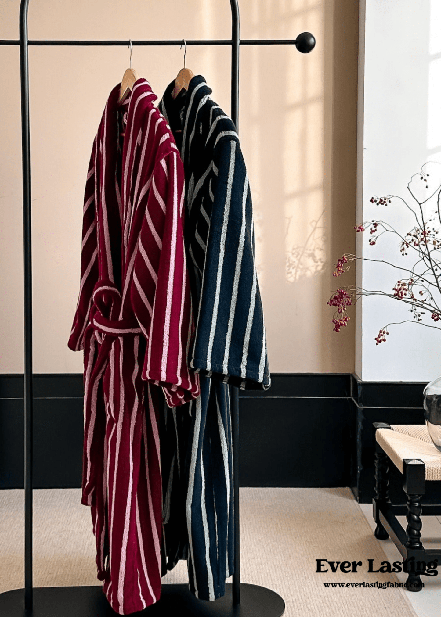 Quiet Evening Striped Robe Set / Burgundy